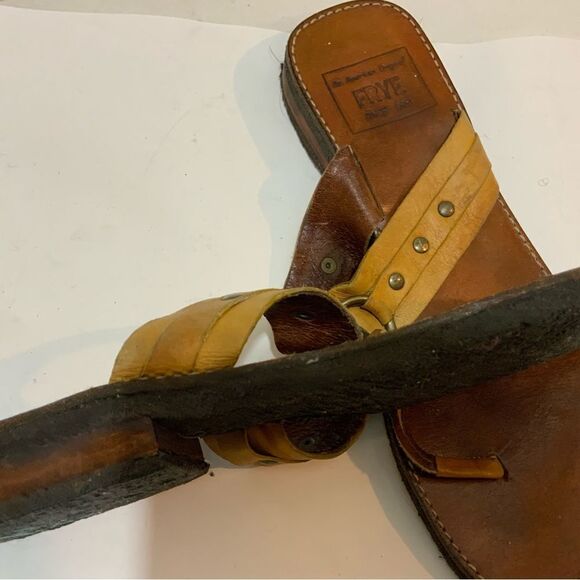 Frye riven Brown Red Leather Studded Thong Sandals Flats Heel Size 9 Made Brazil - Picture 5 of 9